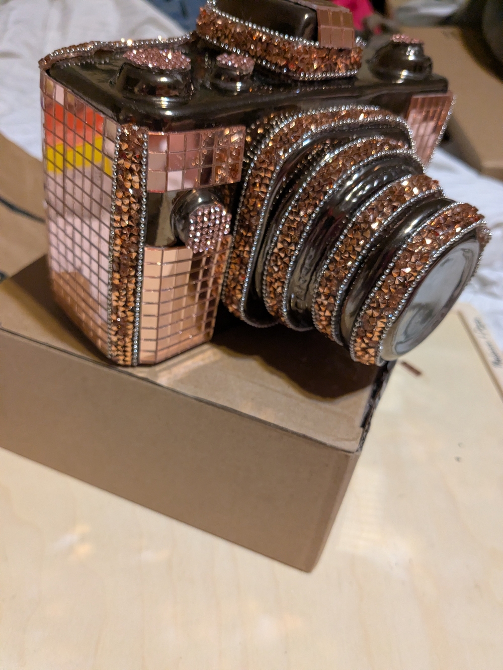 Display Piece Camera Ceramic With Copper Bling And Crystals